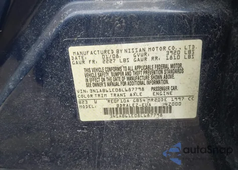 2008 Nissan Sentra 2.0S from USA, damaged, VIN 3N1AB61E08L687798